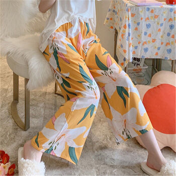 珍妮羊艾方鸟棉绸裤女士长裤夏天穿的裤子女式夏季家居睡裤可外穿绵绸