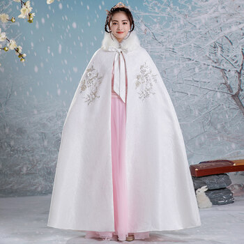 中国风古装超仙飘逸古风演出服套装改良日常可穿秋大毛领披风斗篷xs