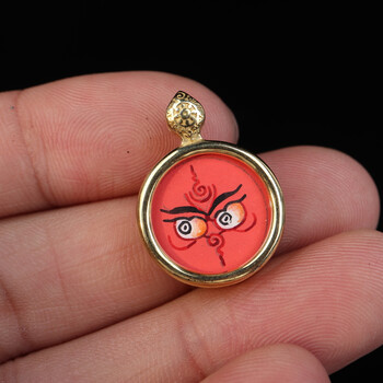 梵隅 藏式般若佛眼迷你唐卡随身项链吊坠矿物原料唐卡 红财神