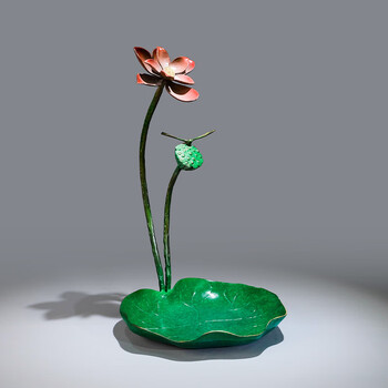 高端黄铜荷花摆件工艺品新中式创意家居摆件办公室客厅装饰品荷叶果盘