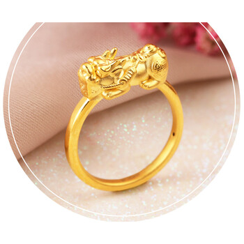 老凤凰 足金999貔貅戒指转运珠黄金男女情侣款对戒3d硬金麒麟指环 15