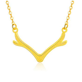 逸珀黄金项链女一鹿有你足金9999一体链新款鹿角金吊坠足金锁骨368g