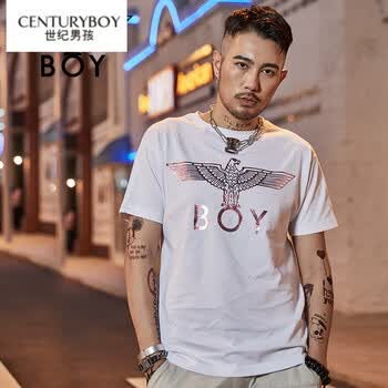 centuryboy世纪男孩白色短袖粉烫金翅膀印花恤男201701001白色xs