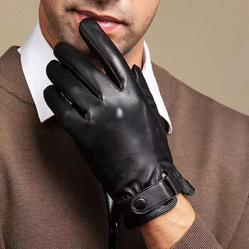 曼琪真皮手套男冬触摸屏开车加绒加厚保暖帅气骑行摩托车羊皮手套男薄