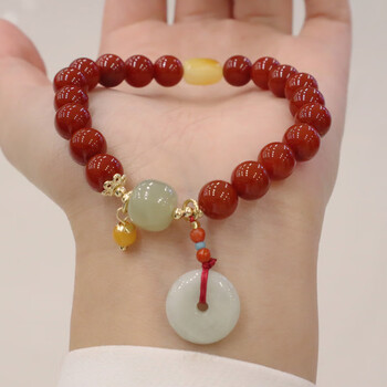 南红玛瑙单圈手链翡翠平安扣吊坠手串搭配蜜蜡和田玉网红南红玛瑙翡翠