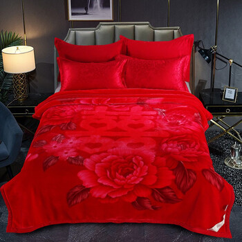 远嘉妮毛毯婚庆大红色拉舍尔双层加厚8斤双人结婚用喜庆双喜毛毯被子