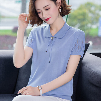 夏天中年女性桑蚕丝半袖真丝短袖半截袖t恤妈妈夏装加肥大号码针织