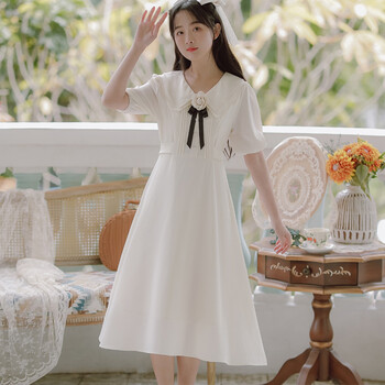 教师面试连衣裙高中生艺考钢琴演奏礼服女夏季学生长裙岁成年礼杏色s