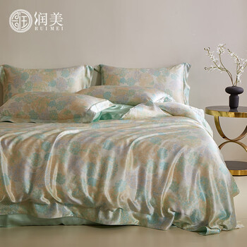 润美25姆重磅100桑蚕丝数码喷绘印花丝绸床单被套床上用品真丝四件套