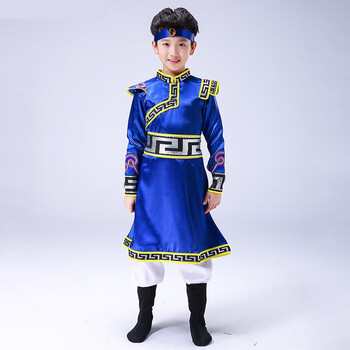 新款少数民族服装蒙古服装男童蒙族服装裙袍藏服舞台装儿童演出服 宝