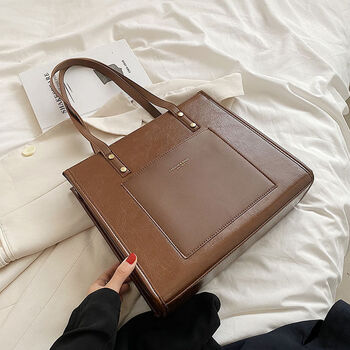 创京懿选韩版复古撞色单肩大容量托特包包女夏新款高感小众通勤大包 