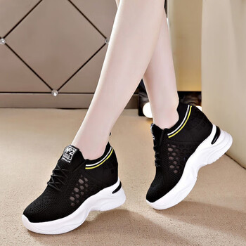 酷乔韵内增高女鞋夏镂空透气女鞋厚底增高6cm妈妈旅游运动休闲鞋防滑