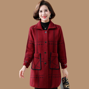 妈妈秋装大衣外套春秋新款洋气质中年40岁女士大码高贵风衣酒红色110