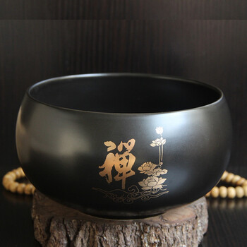 黑色钵碗陶瓷和尚碗金色心经佛禅莲花钵盂居士复古碗僧人碗钵佛碗 12.