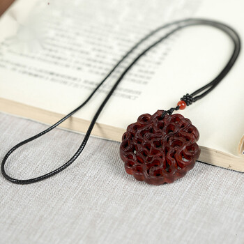 印度小叶紫檀木雕古风禅意吊坠毛衣链挂饰木质红木