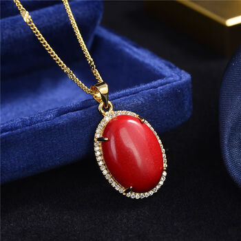 流彗红珊瑚首饰项链色女款吊坠中国风复古本命年饰品节日礼物金边链条