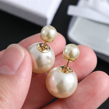 淦奢大珍珠耳钉d家耳钉女珍珠前后大小贝珠银针经典款耳饰感甜美气质c