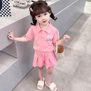 小女孩衣服夏季新款儿童休闲两件套8中小童童装粉色130cm建议体重4248