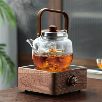 罐罐茶蒸煮茶壶小型电热茶炉套装3迷你小方炉竖纹素月提梁壶蒸煮两用