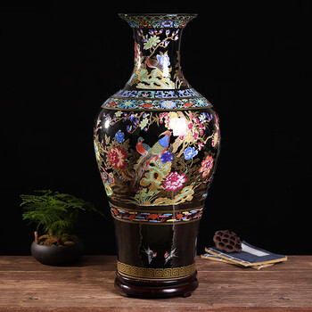 苍御水晶釉粉彩中式大鱼尾瓶景德镇家居客厅瓷器花瓶装饰摆件工艺品