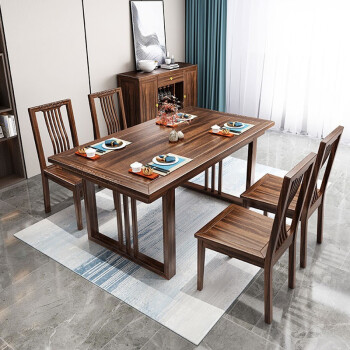 谂玖新中式古典实木餐桌椅组合现代简约轻奢家用小户型乌金木长方形