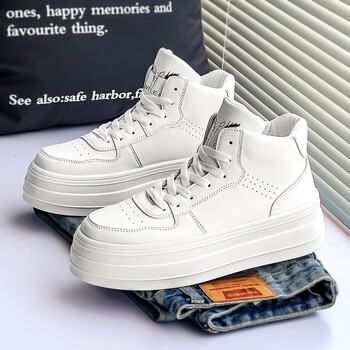 耐克顿男鞋夏季感街拍防滑高帮板鞋透气纯白色休闲内增高帆布小白鞋