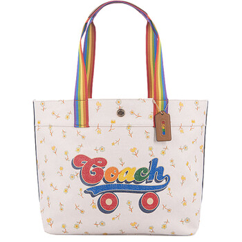 coach 蔻驰女包 女士可爱风卡通风帆布托特包彩虹肩带手提包单肩包 c