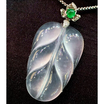 玉佳佳翡翠高冰树叶玉叶吊坠缅甸a货翡翠18k金镶嵌玉石送礼送老婆送