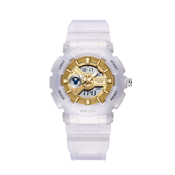 迪士尼白色双机芯防水运动手表 表带透明色&g mk-15057