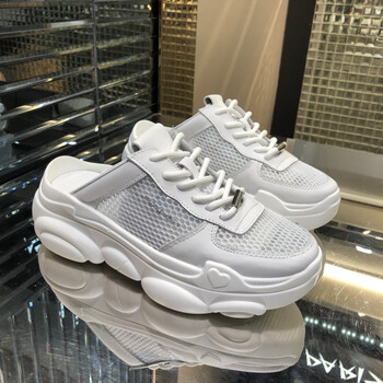 2019夏季新款网纱镂空半拖鞋系带厚底外穿老爹拖鞋小熊鞋潮 炫彩银 37