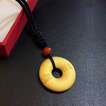 小腰金 黄金平安扣吊坠挂绳女高档黑绳项链999足金坠子妈妈款金黄金