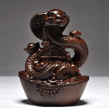 思古黑檀木雕蛇摆件实木雕刻动物十二生肖蛇摆设招财风水家居客厅办公
