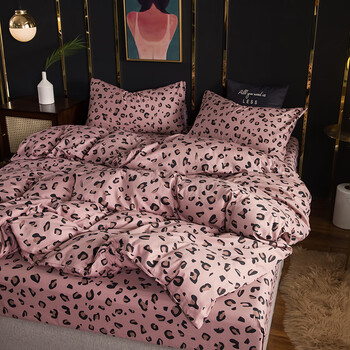 网红全棉四件套纯棉床上豹纹床单北欧简约被套1518m床笠三4件套粉豹纹