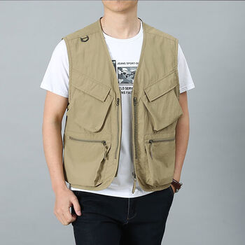浪莎马甲男春秋款无袖工装多口袋宽松背心夏天薄休闲男式潮流马夹男士