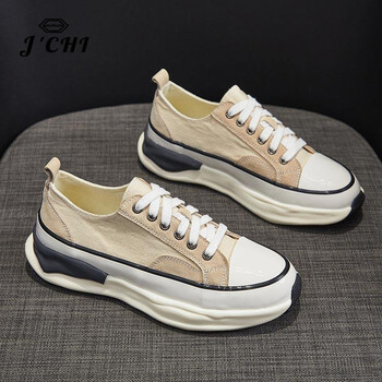 jchi品牌帆布鞋女2022春季新款ins小众设计感时尚百搭板鞋女米色35