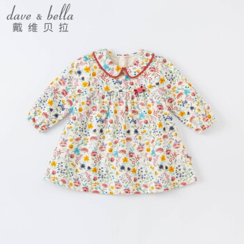 davebella戴维贝拉秋装女童连衣裙童装宝宝洋气裙子2021儿童棉质碎花裙DBM19136-2小碎花印花73cm