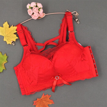 六排扣抹胸文胸聚拢调整型小胸加厚侧扣侧收副乳前扣美背内衣女 红色