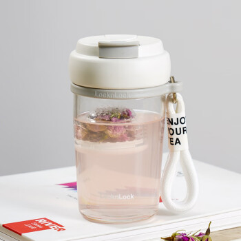 LOCK&LOCK磁弹杯吸泡茶杯 茶水分离杯 男女户外便携玻璃杯 白色 550ml
