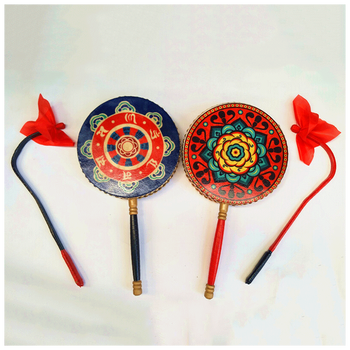 藏族热巴鼓彩绘热巴鼓朝鲜手鼓舞蹈道具鼓配有鼓棒 20厘米