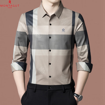 衬衣潮6610黄色180/96a>梦特娇(montagut)进口男士长袖格子衬衫桑蚕丝