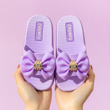 防滑柔软女孩拖鞋夏女童凉拖鞋室内防滑可爱小公主蝴蝶结紫色28码内长