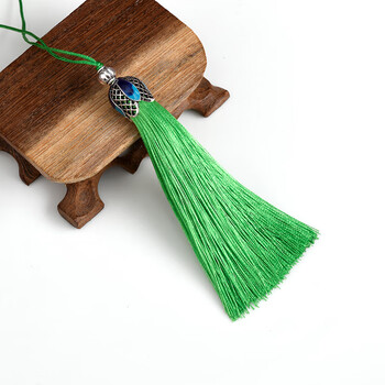 古风扇坠压襟香包书签中国结diy配件挂饰带珠帽冰丝 绿色 景泰蓝流苏