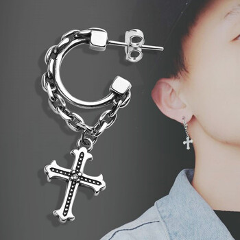 耳钉男潮欧美霸气复古十字架耳环男女生耳坠痞帅男士耳圈单只耳饰 单