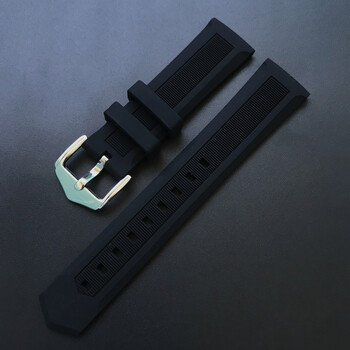 适用于通用型柔软硅橡胶手表带适配briston小沛纳海豪雅腕带黑色银扣