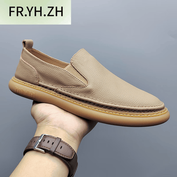 fryhzh邦驰轻奢男鞋小一脚蹬休闲皮鞋夏季透气软面豆豆鞋杏色39