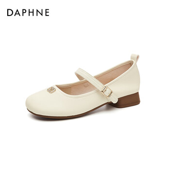 达芙妮玛丽珍鞋女复古浅口单鞋子女优雅甜美圆头女鞋 米色 35