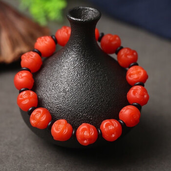 品御祥柿子红南红玛瑙佛头宝宝佛手串单珠招财转运本命年弥勒佛11