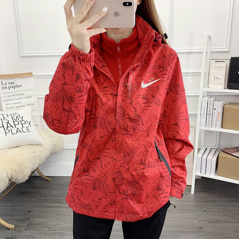 冲锋衣女春秋季单层户外防风防水登山服运动夹克男大码外 女款-红色