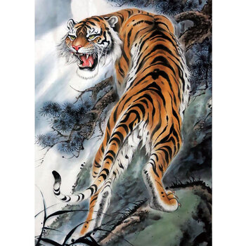 【京选优品】老虎画挂画贴画下山虎图墙贴猛虎壁画自粘玄关房办公室