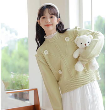 rindu青少女高中生毛衣冬天少女甜美秋冬小个子初中学生洋气可爱针织